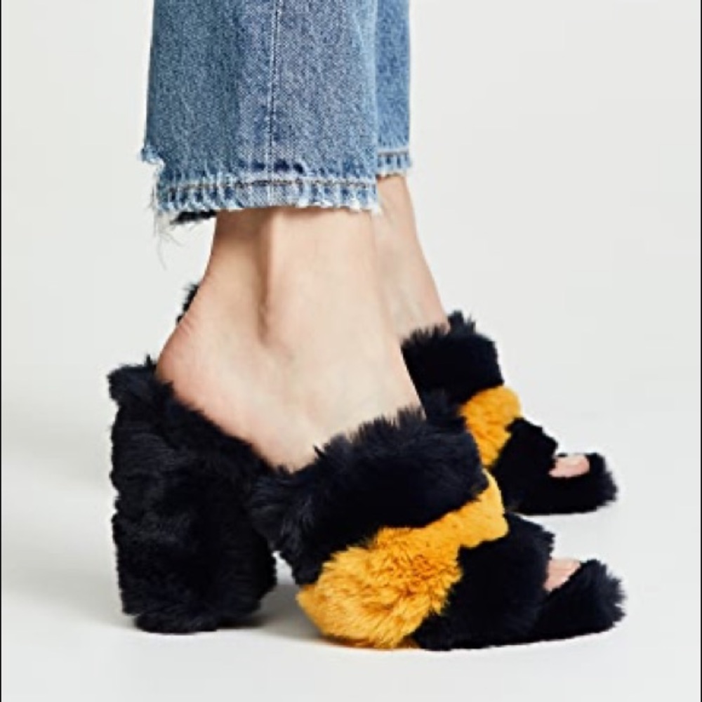 SAM EDELMAN FAUX FUR CHUNKY HEEL MULES